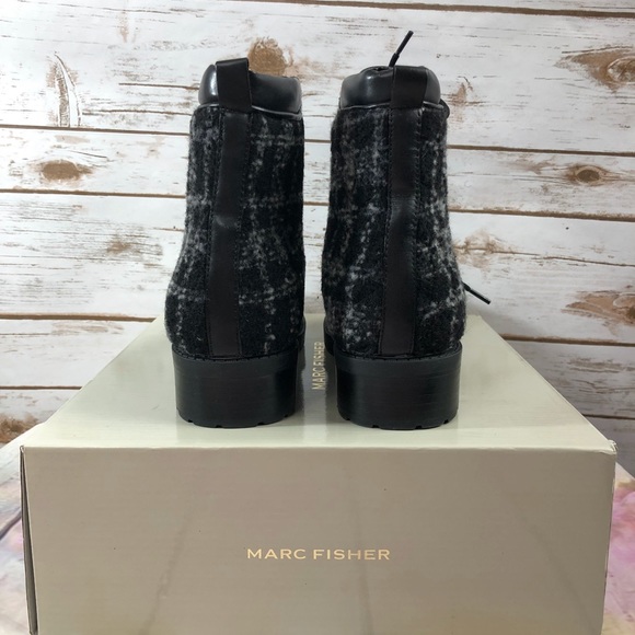 Marc Fisher Black Leather & Plaid Combat Booties - Picture 3 of 8